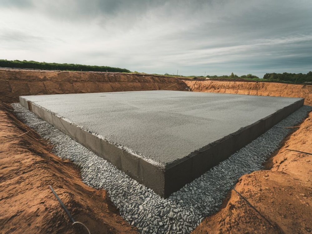 Betonowa podstawa w wykopie ziemnym