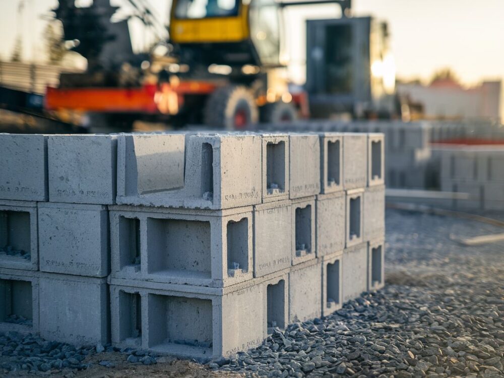 Bloczki betonowe gotowe do budowy fundamentu