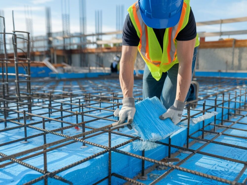 Nakładanie izolacji na fundament budynku