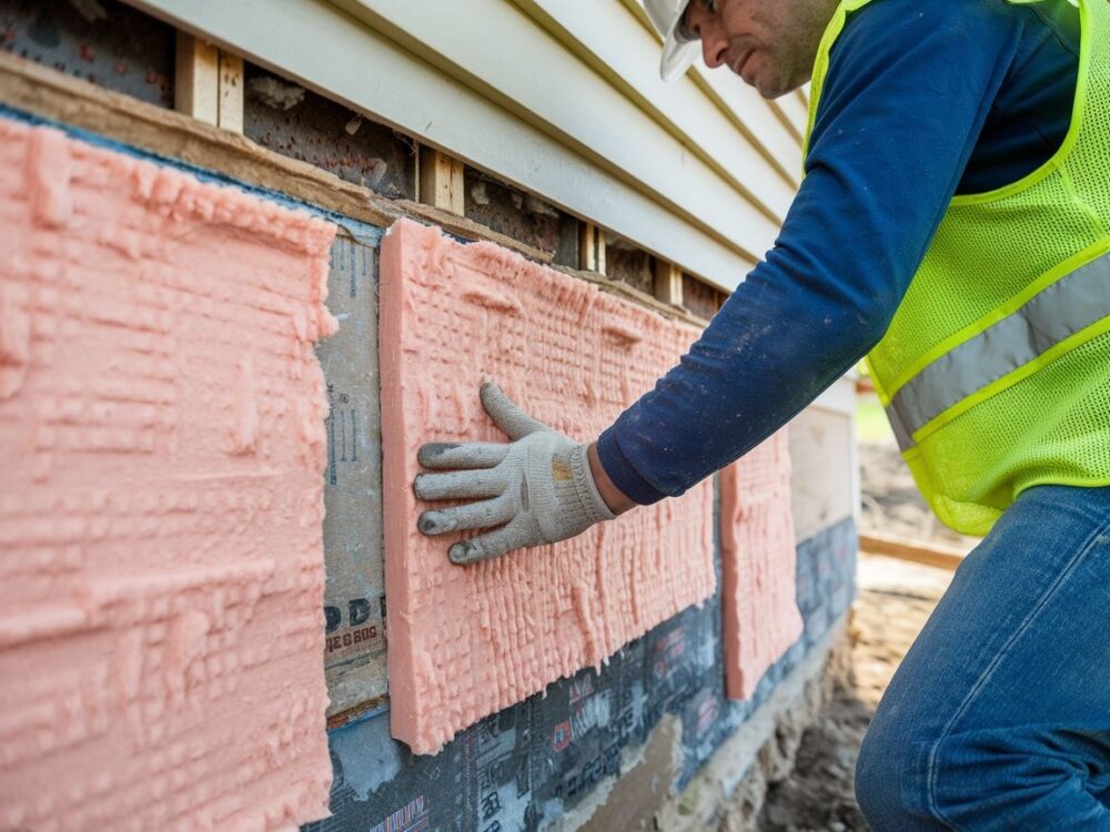 Nakładanie warstwy izolacji na fundament