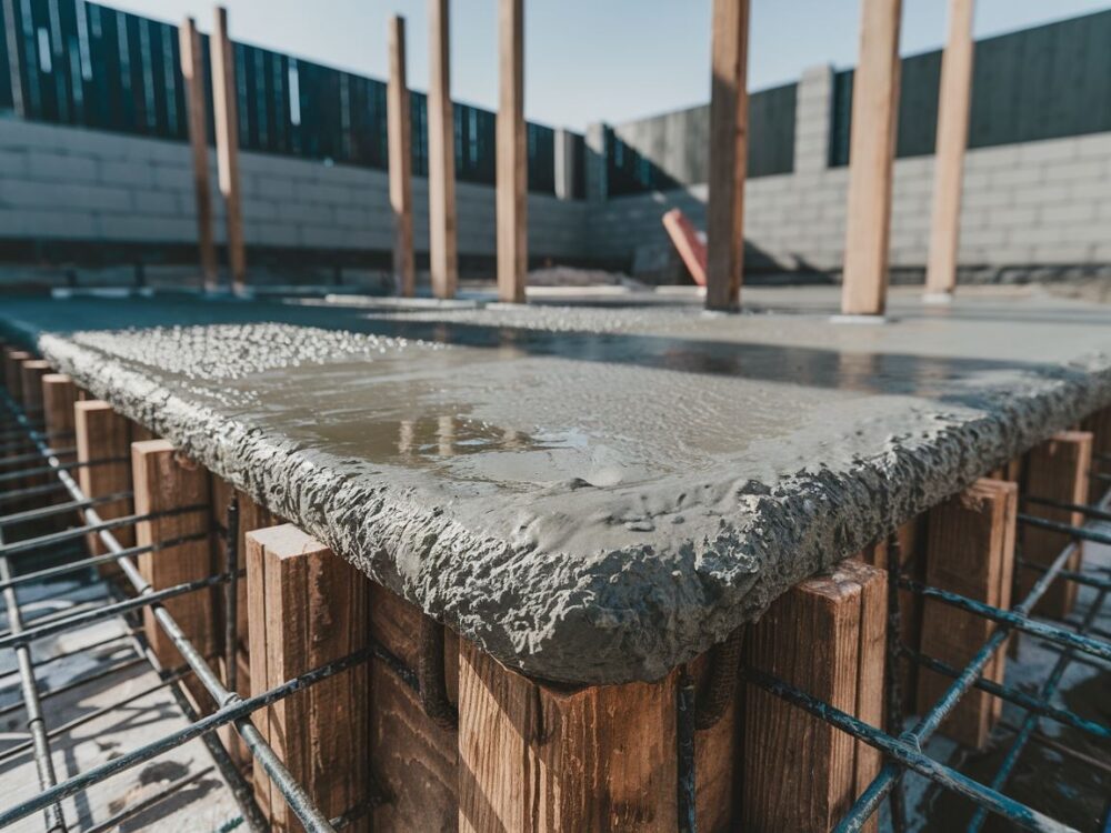 Nowy beton pod słupkiem ogrodzeniowym