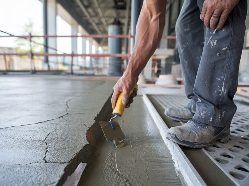 Proces uzupełniania ubytków w betonie