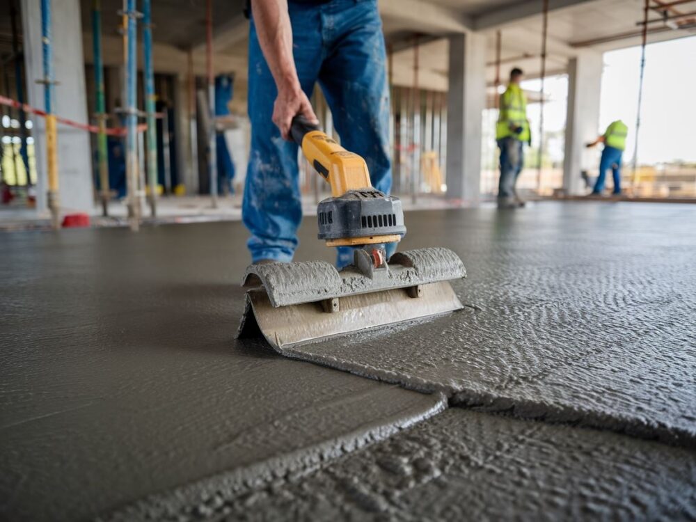 Proces zacierania betonu tuż po wylaniu